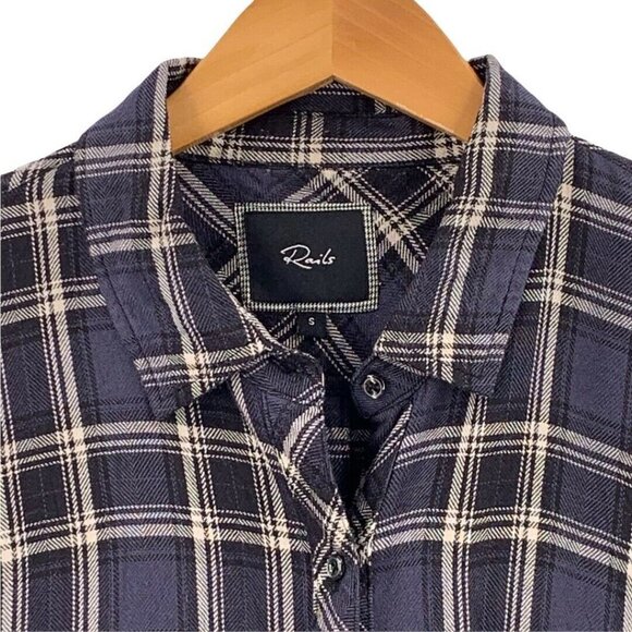 Rails Plaid Flannel Shirt – Slate Blue & White, 100% Rayon, Size Small - Picture 4 of 6